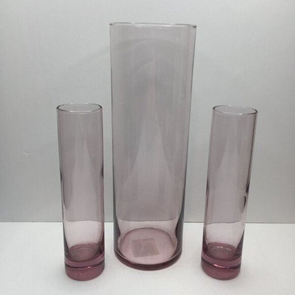 Vintage Set of 3 Libbey Amethyst Glass Bud Vases Home Bathroom Decor 10.5" 7.5" - Picture 1 of 16